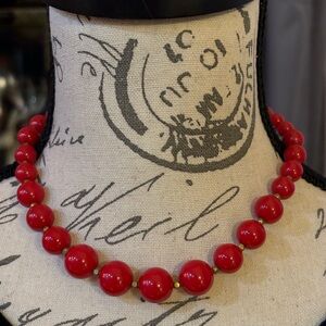 Vintage 1980’s Cherry Red Beaded Choker Costume Jewelry Necklace